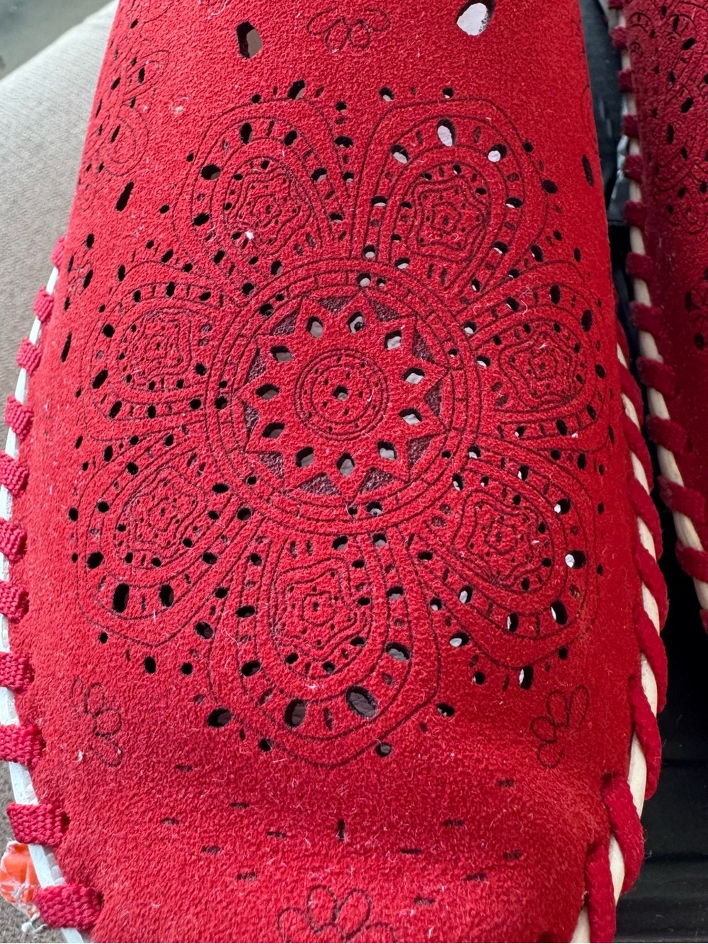 Bernie Mev Red Laser-Cut Slip-On Casual Shoes - Picture 3 of 7